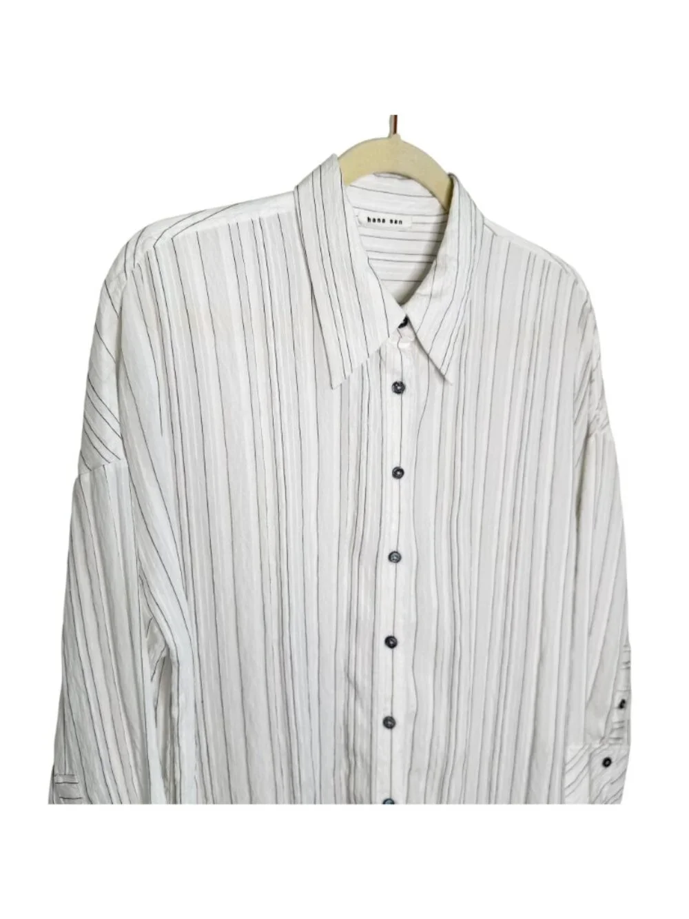 Hana San White Striped Button-Up Shirt, 38 - Picture 3 of 9